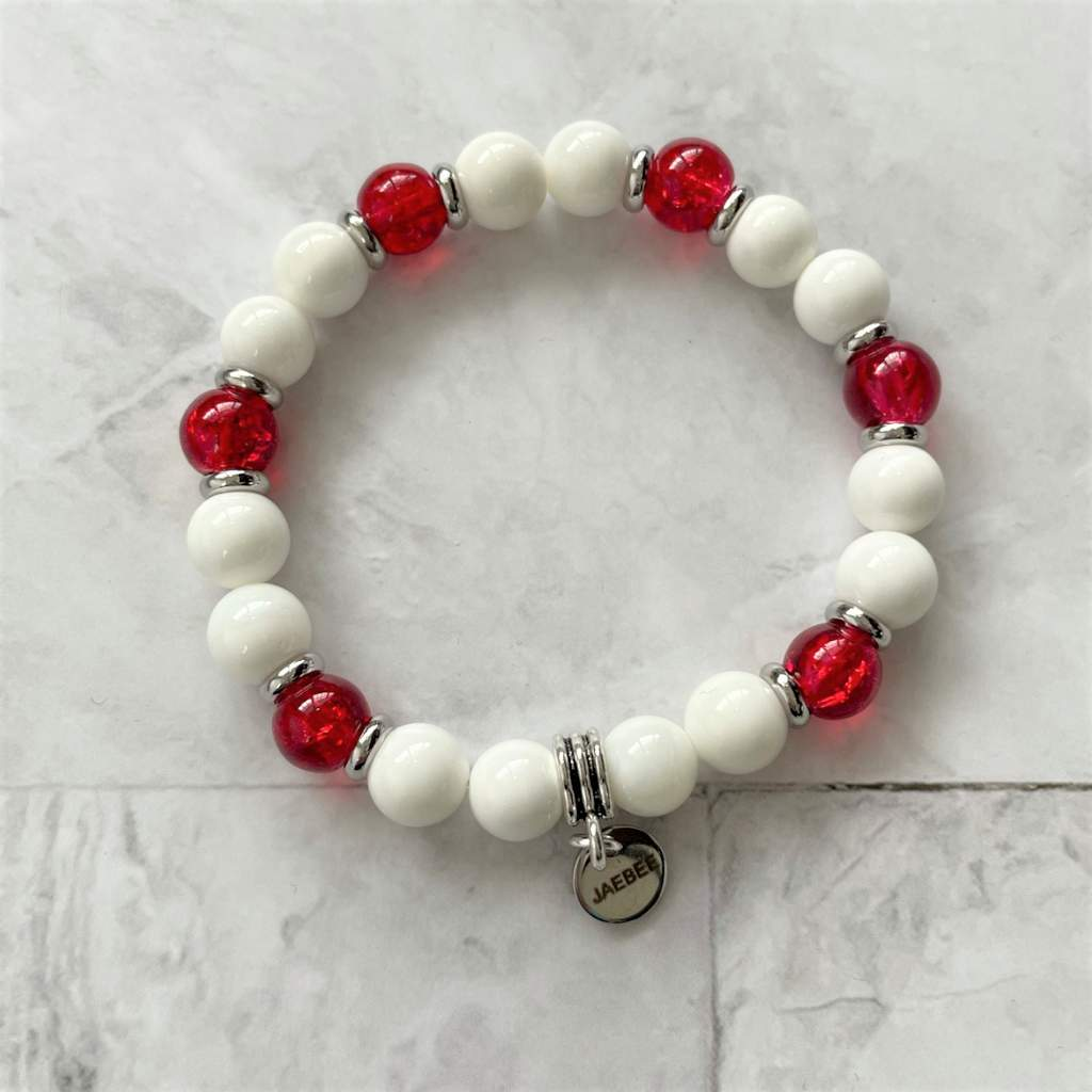 White Shell and Red Glass Beaded Bracelet-Beaded Bracelets,bracelets,Red,White