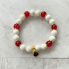 White Shell and Red Glass Gold Beaded Bracelet-Beaded Bracelets,bracelets,Red,Stacked,White