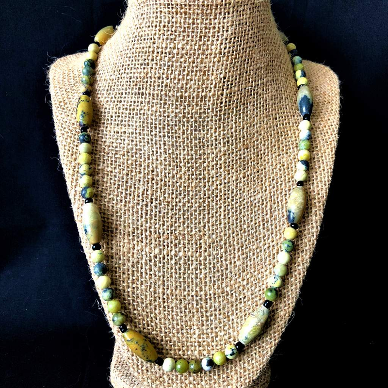 Men's Yellow Turquoise Beaded Necklace-Beaded Necklaces