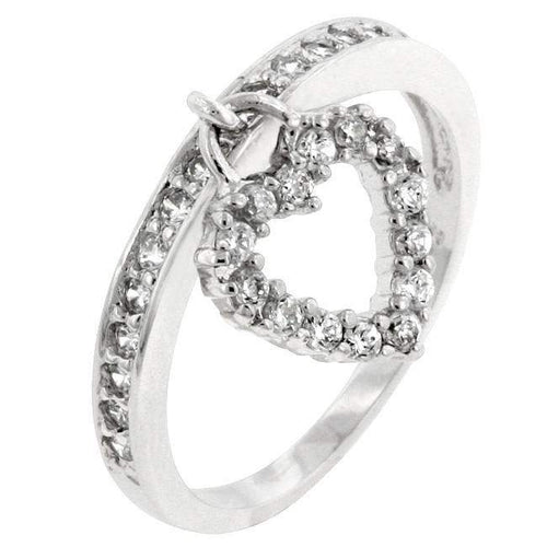 Silver and CZ Heart Charm Ring-CZ Rings,Heart,Sterling Silver Rings