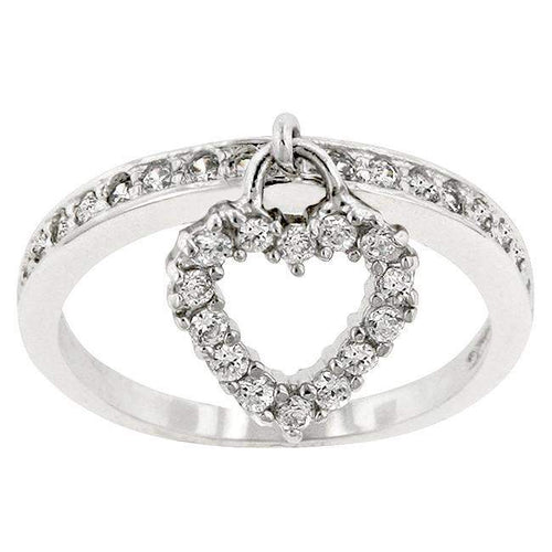 Silver and CZ Heart Charm Ring-CZ Rings,Heart,Sterling Silver Rings