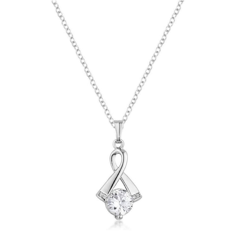CZ Silver Twisted Pendant Necklace-CZ Necklaces,Silver Necklaces