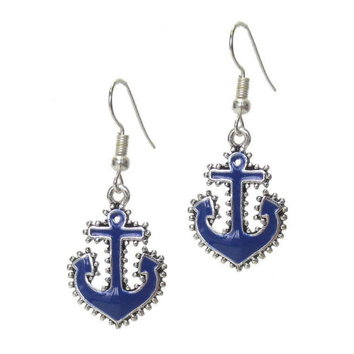 Blue Nautical Anchor Earrings-Blue,Dangle Earrings,Silver Earrings