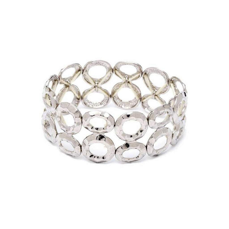 Silver Double Row Circle Stretch Bracelet-Bangle Bracelets,Silver Bracelets
