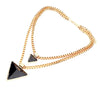 Black Double Layered Triangle Pendant Necklace-Gold Necklaces,Layered Necklaces