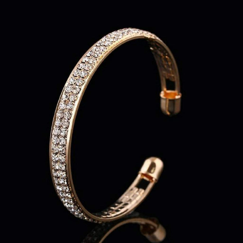 Gold and Crystal Cuff Bracelet-Cuff Bracelets,Gold Bracelets
