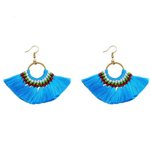 Turquoise Tassel Fan Dangle Earrings-Blue,Dangle Earrings,Tassel Earrings,Turquoise