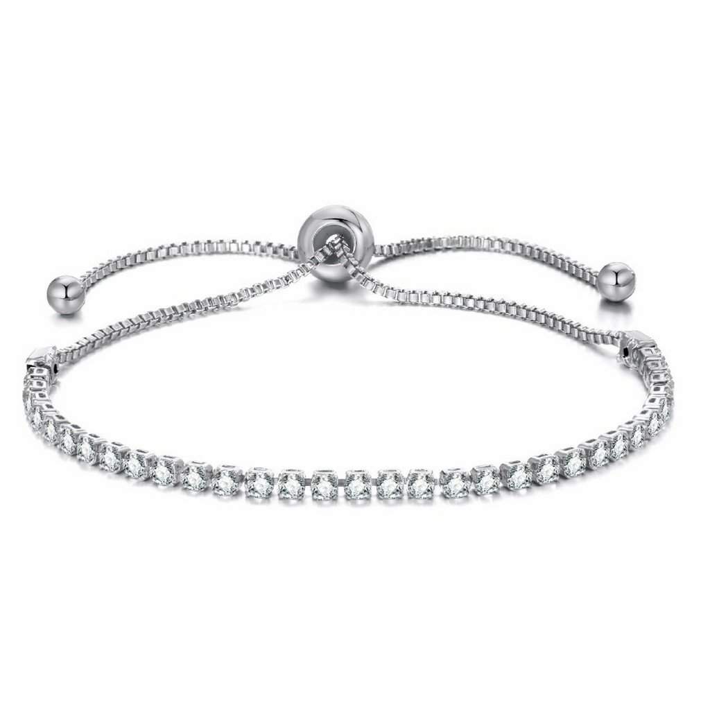 Crystal Adjustable Silver Tennis Bracelet-Silver Bracelets