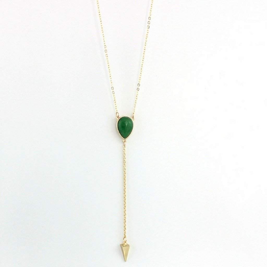 Green Natural Stone and Gold Arrow Head Lariat Necklace-Gold Necklaces,Long Necklaces