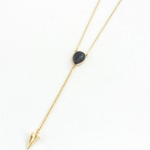 Purple Natural Stone Gold Lariat Necklace-Gold Necklaces,Long Necklaces