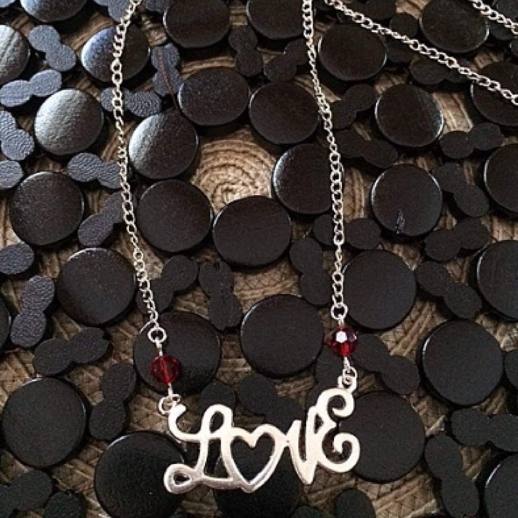 Silver Love Script Pendant Necklace-Heart,Red,Silver Necklaces