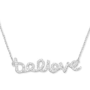 Sterling Silver "Believe" CZ Necklace-CZ Necklaces,Sterling Silver Necklaces