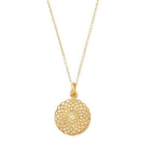 14K Gold Ornate Spiral Design Cut Out Pendant Necklace-Gold Necklaces