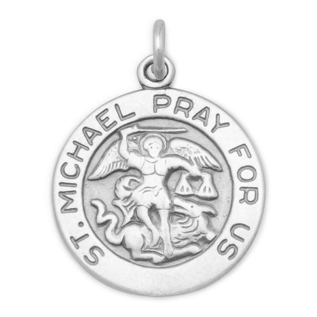 Saint Michael Sterling Silver Round Pendant Necklace-Religious,Sterling Silver Necklaces