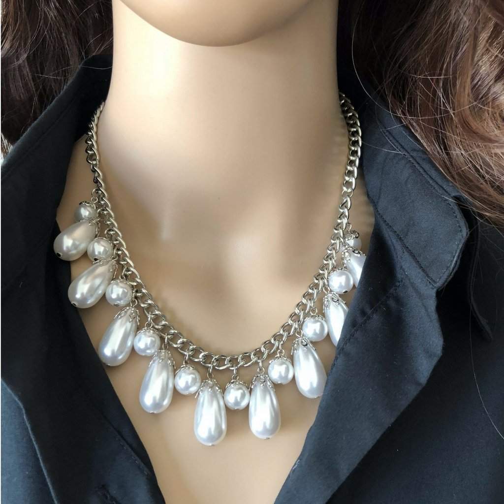 Statement Silver Plated Pearl Layered Necklace with Crescent Pendant –  www.pipabella.com