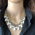 Pearl Drop Statement Necklace-Pearls,Silver Necklaces