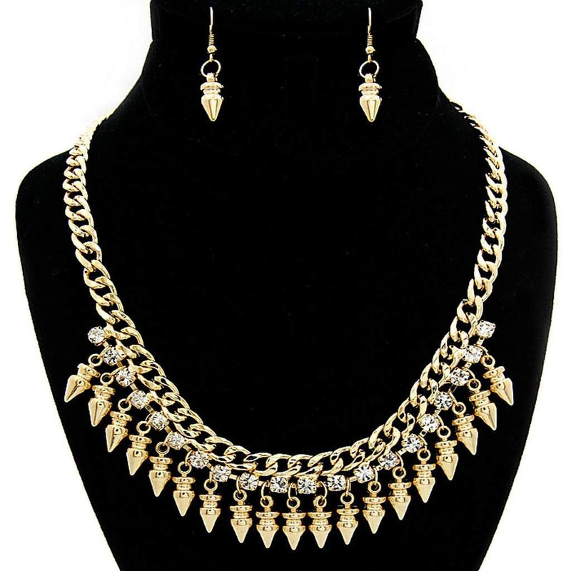 Arrow Gold and Crystal Chain Statement Necklace-Gold Necklaces,Necklaces,Statement
