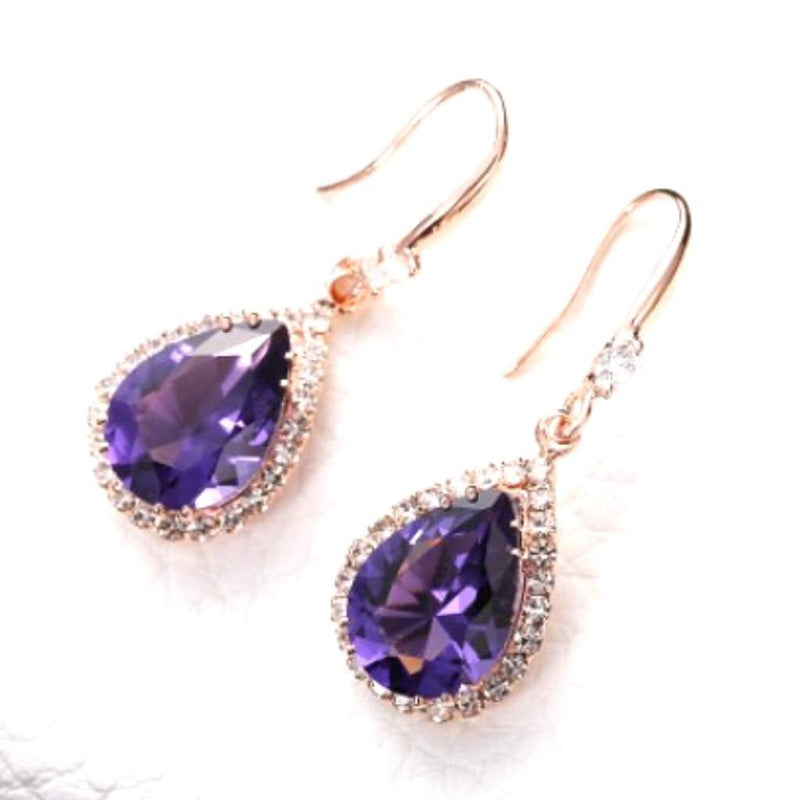 Purple Crystal Teardrop Earrings-Dangle Earrings,Gold Earrings,Purple