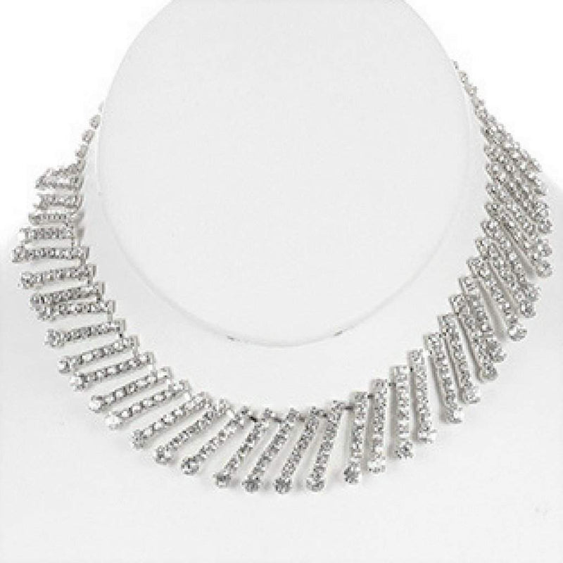 Rhinestone Fringe Choker-Chokers,Silver Necklaces