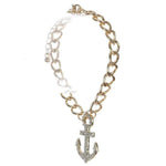 Gold and Crystal Anchor Charm Bracelet-Gold Bracelets