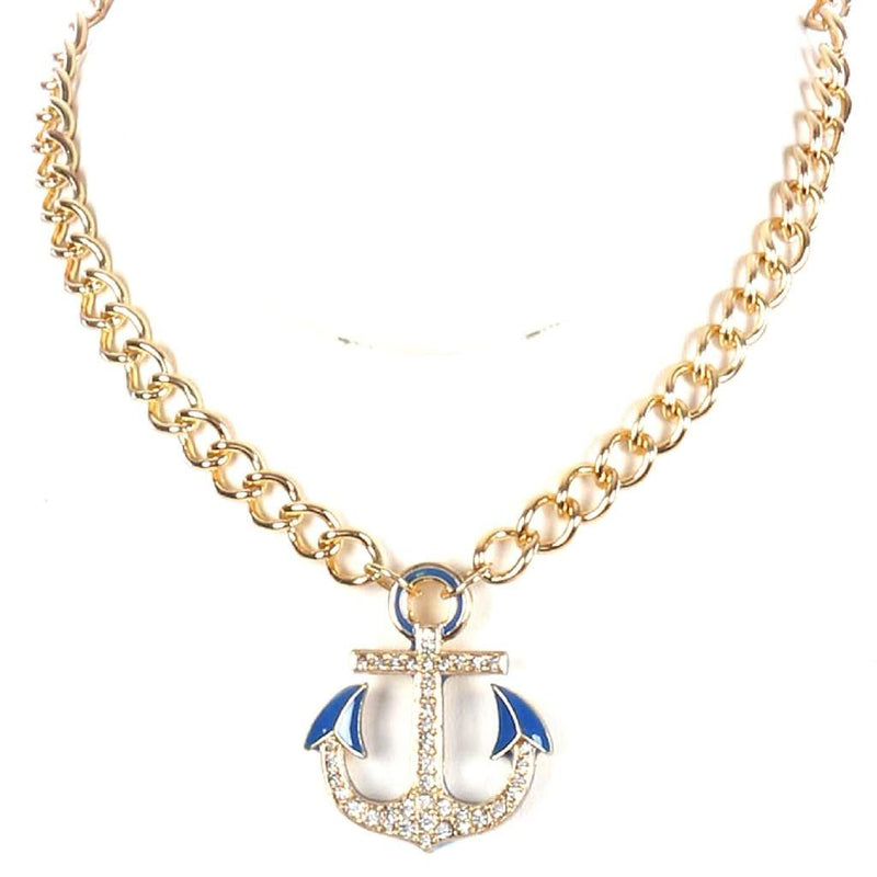 Blue Anchor Nautical Necklace-Gold Necklaces