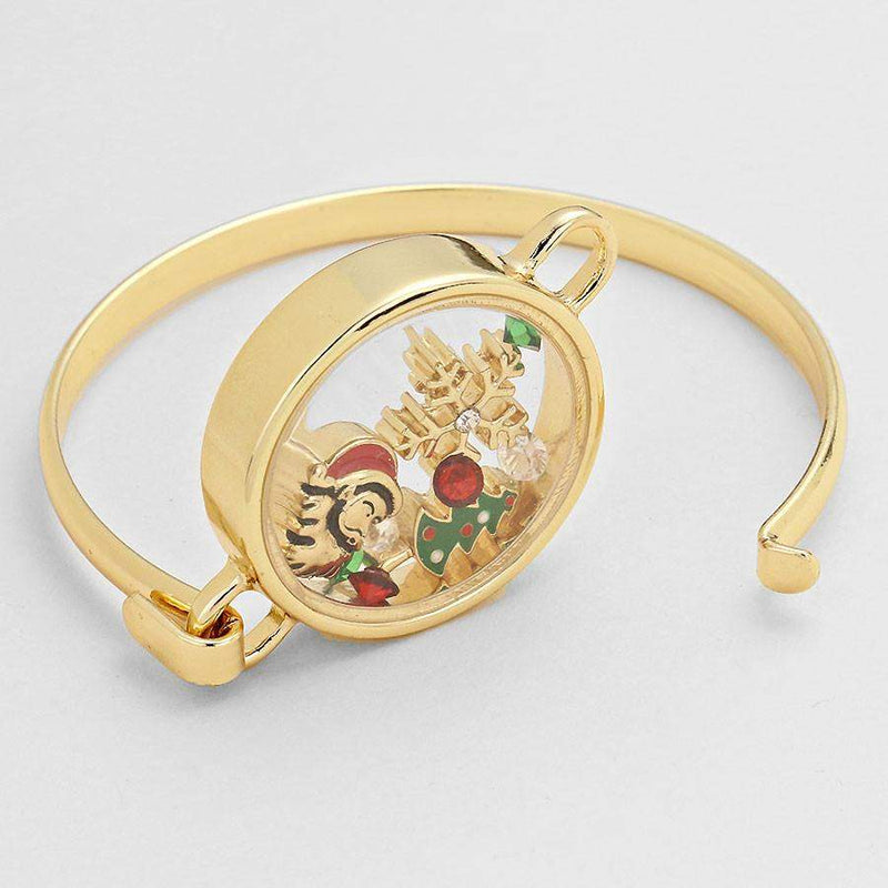 Santa Clause Christmas Floating Charm Gold Bracelet-Charms,Christmas,Gold Bracelets