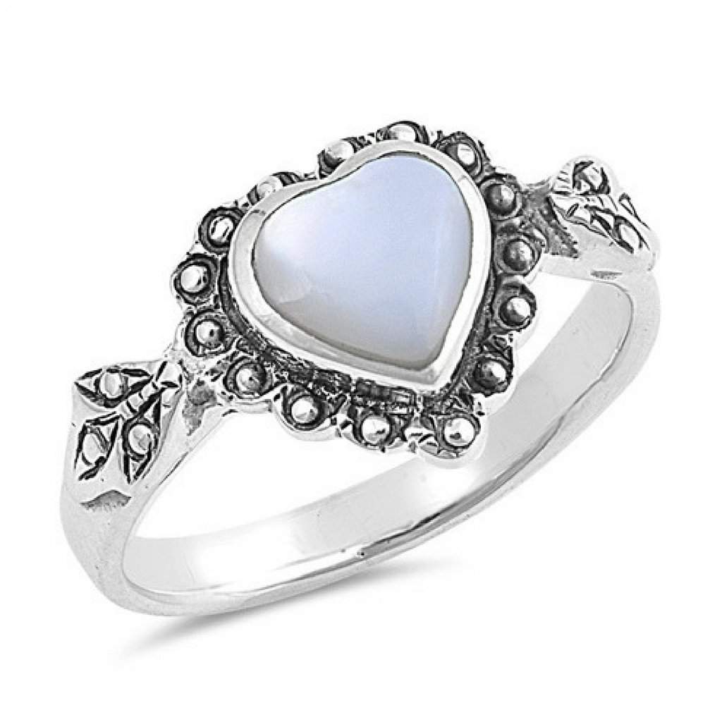 Mother of Pearl Heart Sterling Silver Ring-Heart,Pearls,Sterling Silver Rings,White