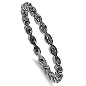 Sterling Silver Black CZ Oval Eternity Ring-CZ Rings,Sterling Silver Rings