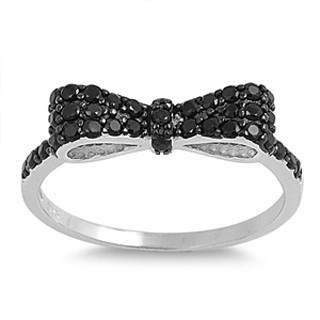 Black CZ Bow Sterling Silver Ring-CZ Rings,Sterling Silver Rings