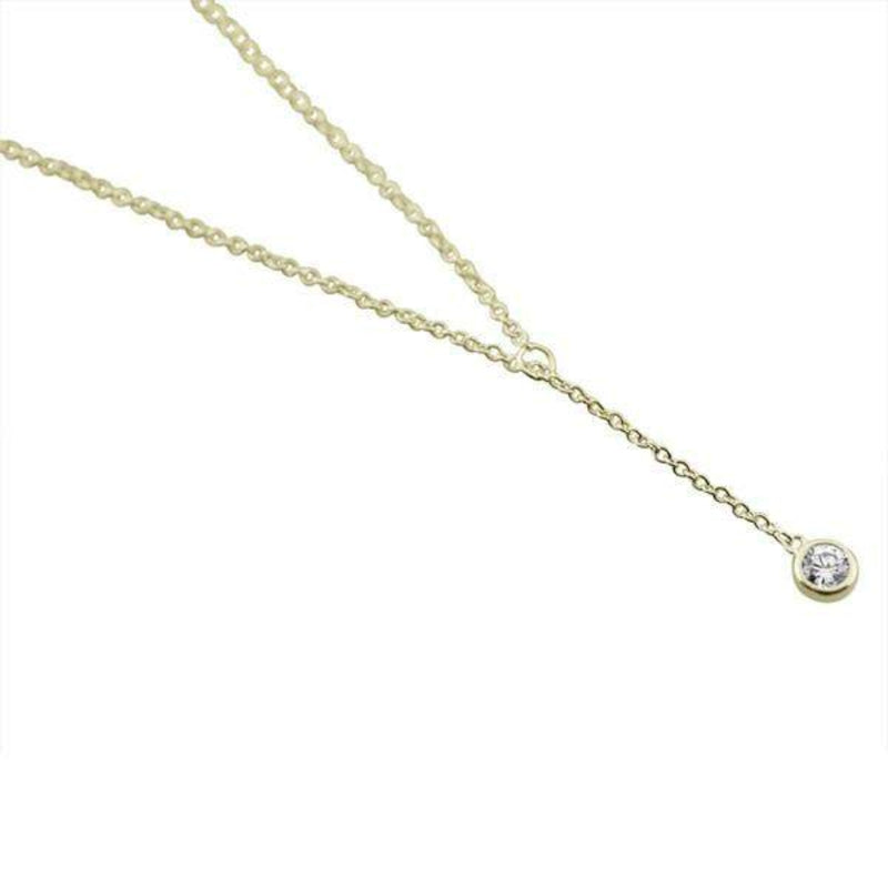Sterling Silver Classic Bezel Solitaire Lariat Necklace.