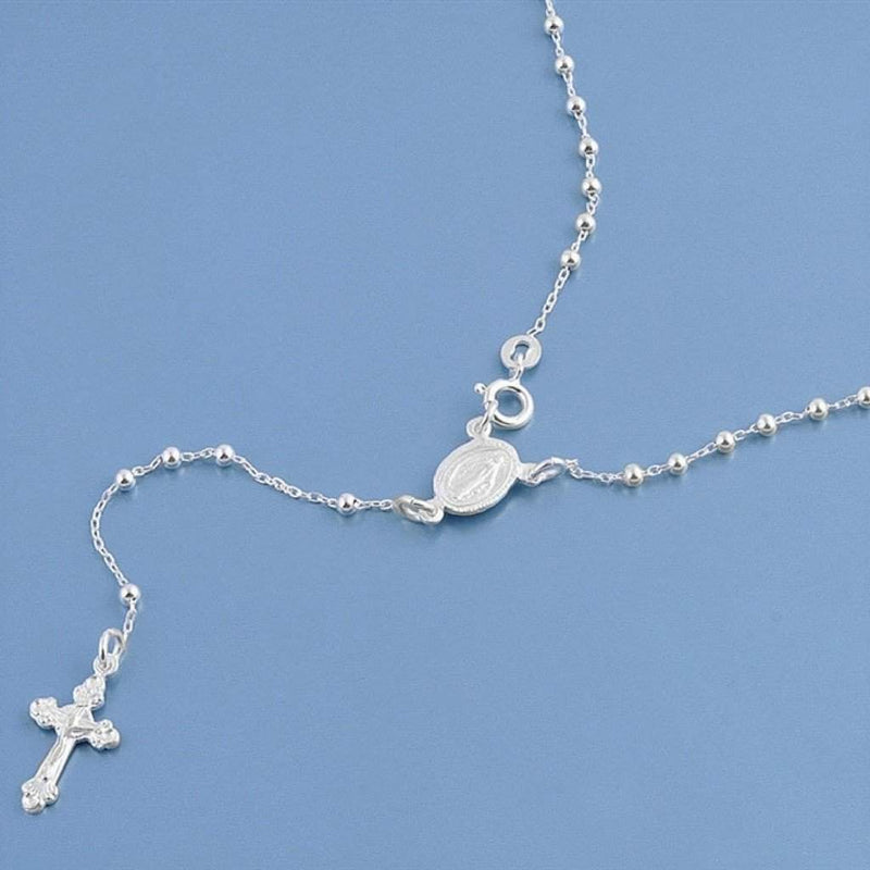 Sterling Silver Rosary Necklace-Religious,Sterling Silver Necklaces
