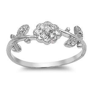 Cubic Zirconia Rose Sterling Silver Ring-CZ Rings,Flower,Sterling Silver Rings