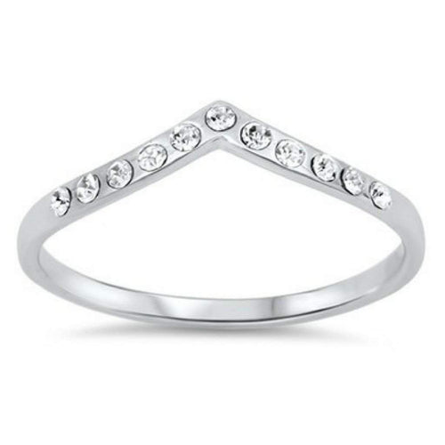 Sterling Silver CZ V Shaped Ring-CZ Rings,Sterling Silver Rings