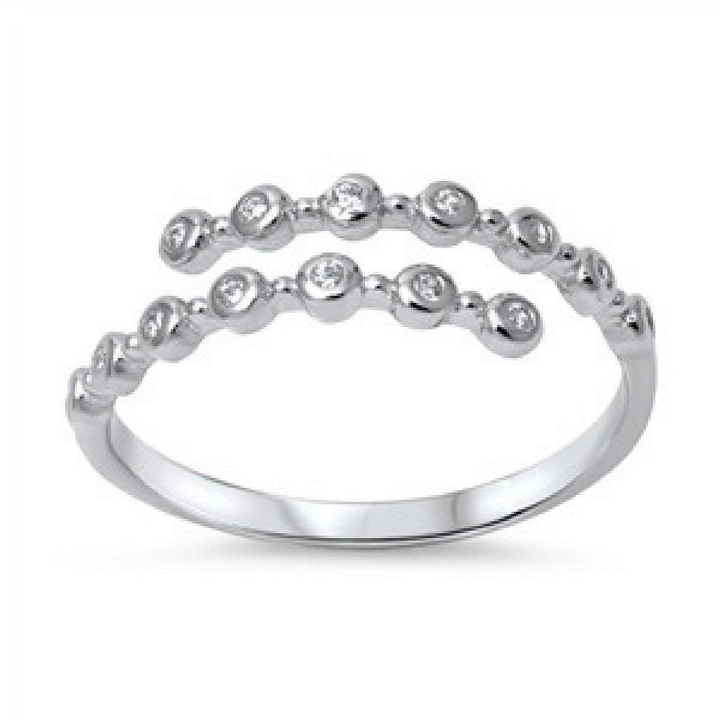 Sterling Silver and CZ Open Wrap Ring-CZ Rings,Sterling Silver Rings