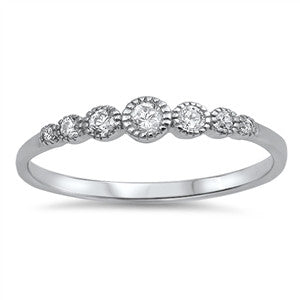 Sterling Silver CZ Round Stone Ring-CZ Rings,Sterling Silver Rings