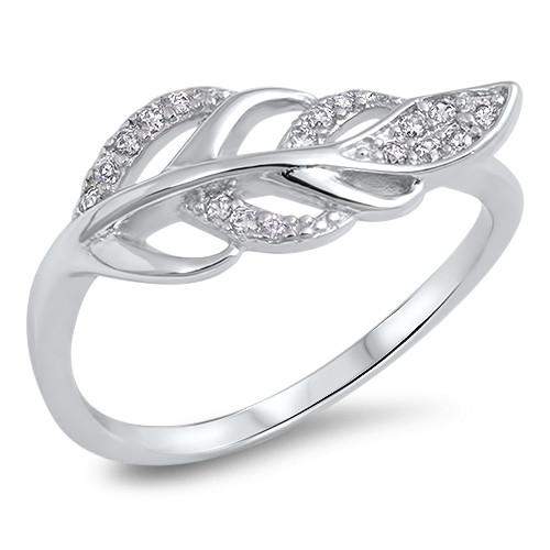 Sterling Silver and CZ Leaf Ring-CZ Rings,Sterling Silver Rings