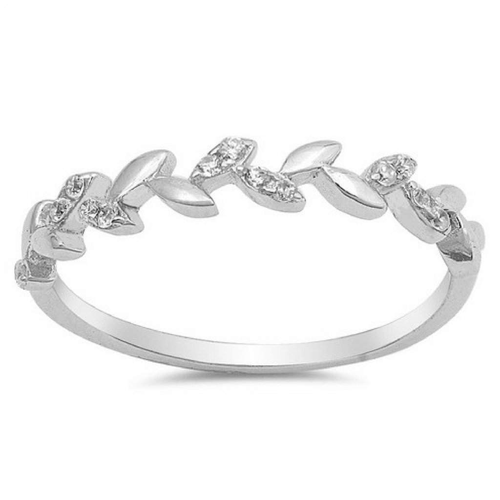 Sterling Silver and CZ Leaf Vine Ring-CZ Rings,Sterling Silver Rings