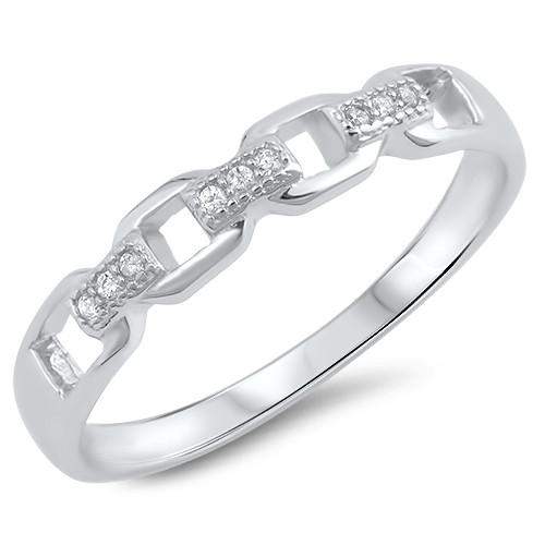 Sterling Silver and CZ Chain Link Ring-CZ Rings,Sterling Silver Rings
