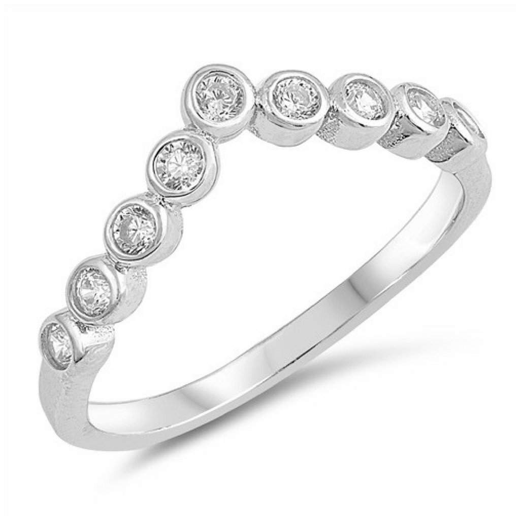 Sterling Silver and CZ V Shaped Ring-CZ Rings,Sterling Silver Rings