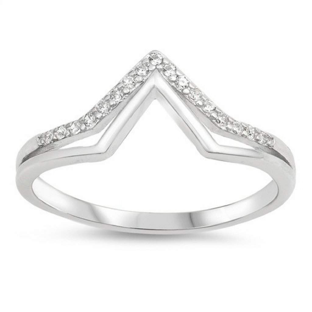 Sterling Silver Double V CZ Ring-CZ Rings,Sterling Silver Rings