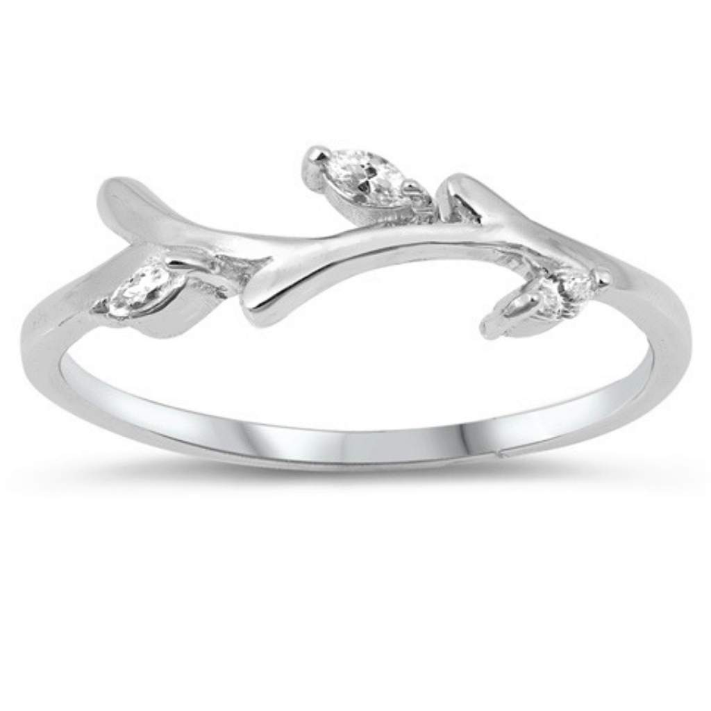 CZ and Sterling Silver Branch Ring-CZ Rings,Sterling Silver Rings