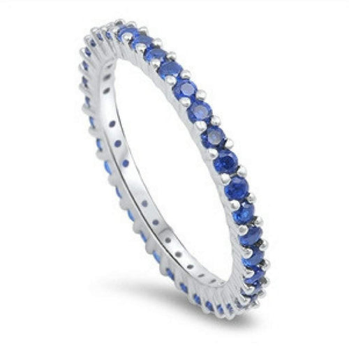 Blue Sapphire Stackable Sterling Silver Ring-Blue,Sterling Silver Rings