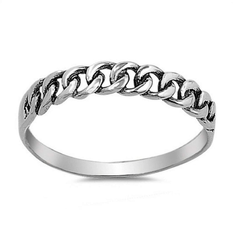 Sterling Silver Curb Chain Ring-Sterling Silver Rings