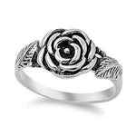 Sterling Silver Rose Flower with Leaves Ring-Sterling Silver Rings