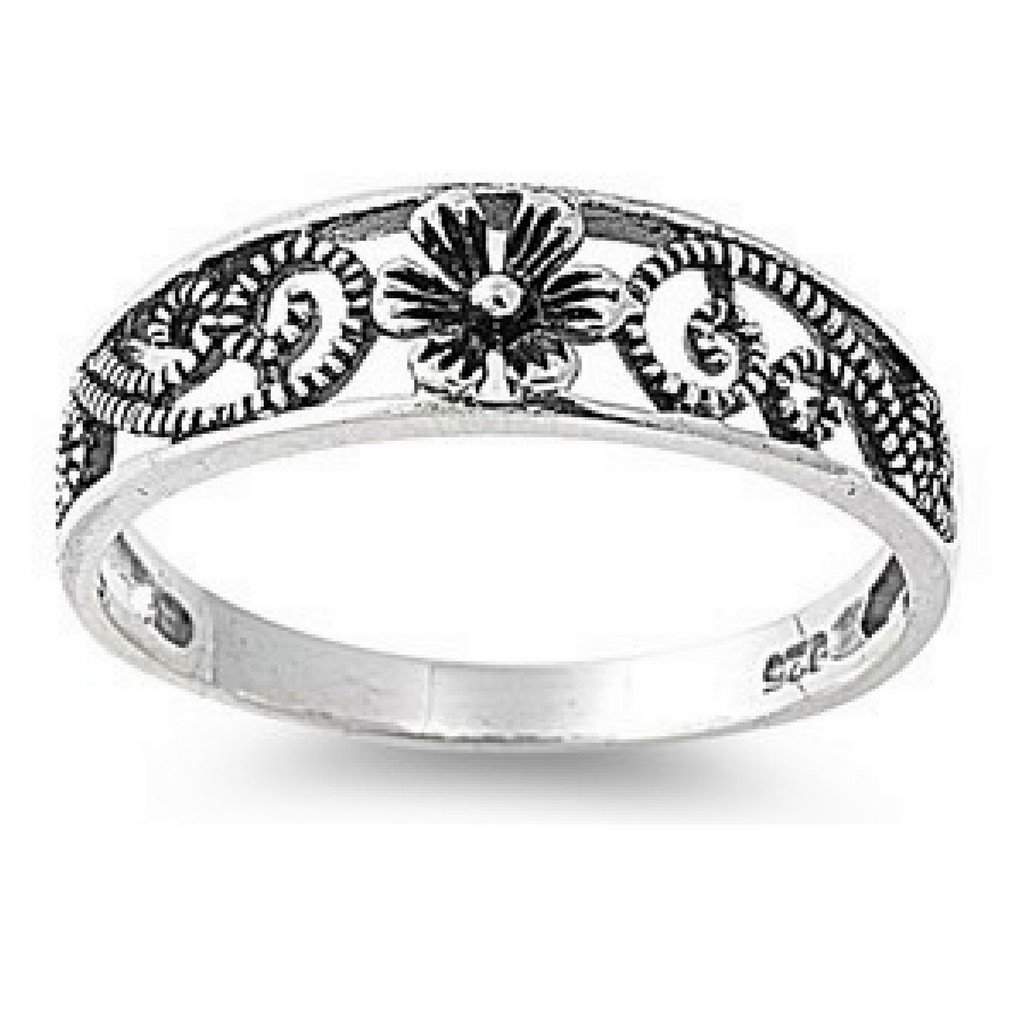 Sterling Silver Antique Flower Ring-Sterling Silver Rings