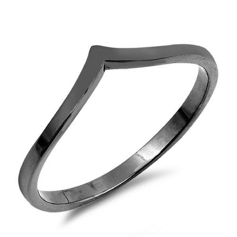 Sterling Silver Black Rhodium V Ring-Sterling Silver Rings