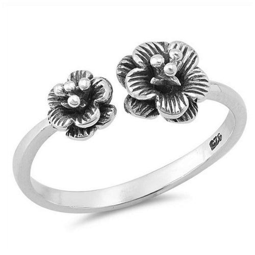Sterling Silver Plumeria Flower Open Ring-Sterling Silver Rings