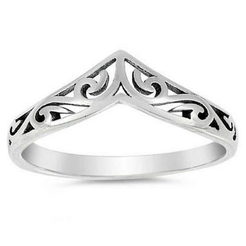 V Shaped Swirl Design Sterling Silver Ring-Sterling Silver Rings