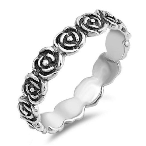 Sterling Silver Rose Eternity Ring-Sterling Silver Rings