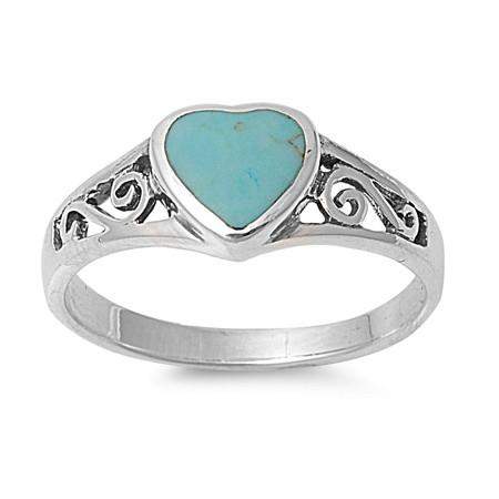 Turquoise Heart Sterling Silver Ring-Heart,Sterling Silver Rings,Turquoise